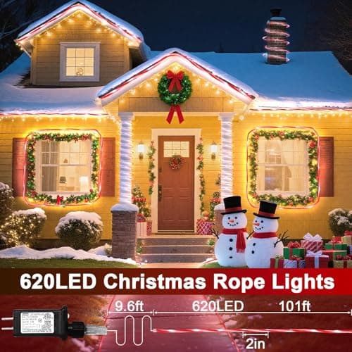 HELESIN 101FT 620LED Candy Canes Rope Lights with 8 Lighting Modes, Candy Cane Christmas Lights Waterproof Christmas Lights Decoration for Party Garden Yard Halloween Holiday Tree Decoration - Thumbnail 2