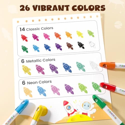JUPITEARTH 26 Colors Rocket Tempera Paint Sticks with 120 PDF Coloring Pages, Quick Drying, Non-Toxic and Washable Paint Sticks for Kids and Students, Art Supplies for Drawing on Paper and Canvas - Thumbnail 2