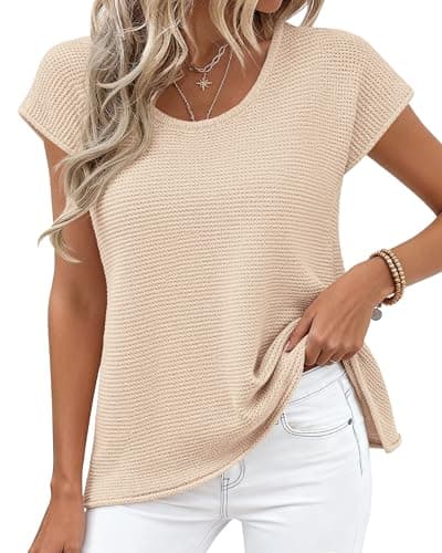 BTFBM Sweater Vest Women 2026 Spring Summer Cap Sleeve Crew Neck Casual Loose Business Tops Western Vacation Outfits(Apricot, Medium) - Thumbnail 5