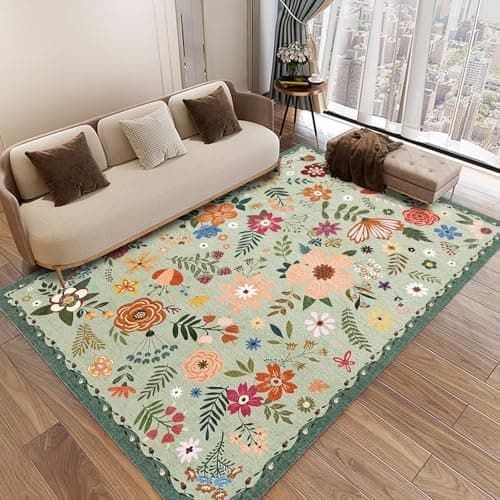 Washable Area Rugs, Floral Rug, Large Carpet for Living Room Bedroom,5'x 7',Grass Green - Image 1