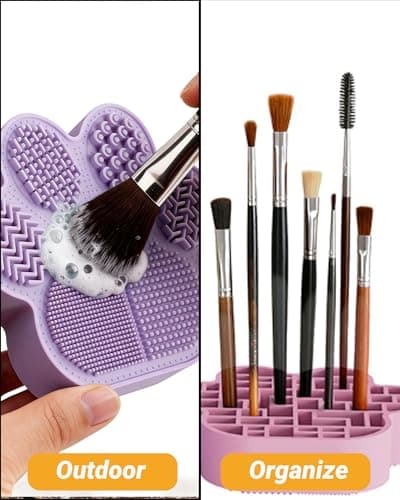 Cat Paw Makeup Brush Cleaner 2-Pack Pink & Purple 2-in-1 Clean & Store Silicone Tool 6 Zones for Makeup Enthusiasts Bathroom Shower Travel 113mm(4.45in)×97mm(3.82in) - Thumbnail 6