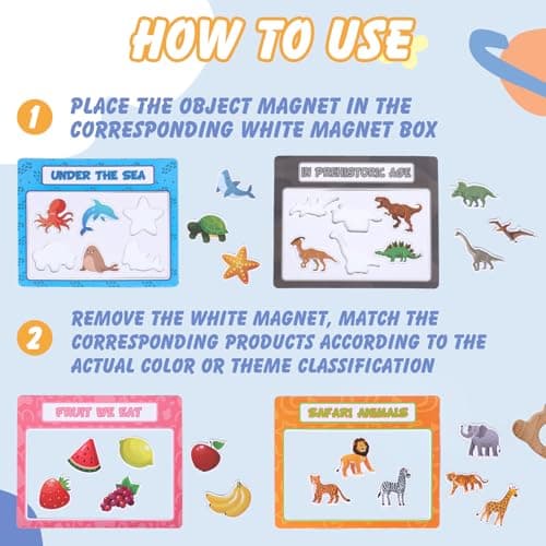 Magnetic Sorting Toys,10Pcs Refrigerator Magnets for Kids, Animals Food Car Magnetic Category Recognition for Kids Learning Fine Motor Skills Boys Girls - Thumbnail 4