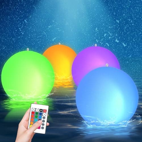 Bud K Solar Floating Ball Pool Lights 4 Pack, 14 inch Floating Pool Lights Solar Powered w/ 16 Light Modes, Inflatable Led Light Pool Balls, Light Up Beach Balls for Pool Decorations Outdoor - Image 1
