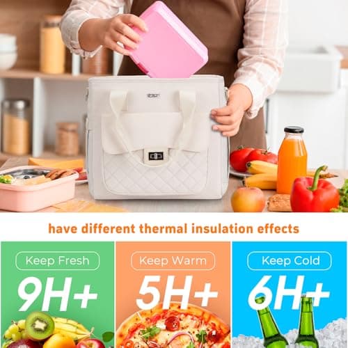 RJEU Women Lunch Box for Work,Large Insulated Lunch Bag Leakproof Cooler for Adults,Loncheras para Mujer (Beige) - Thumbnail 4