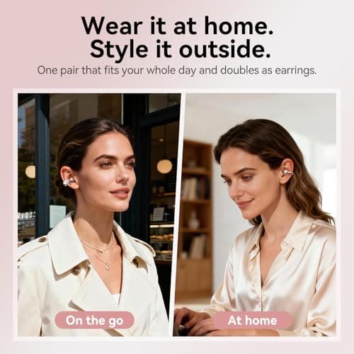 Kinglucky Clip-On Open Ear Earbuds with Detachable Diamond Earrings, Bluetooth 5.4 Open Ear Wireless Headphones for Women, 40H Playtime, Comfortable Small-Ear Fit, Rose Gold - Thumbnail 4