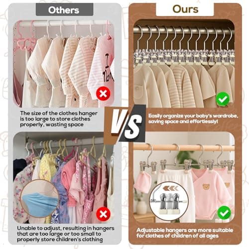 Mity rain 10-Pack Baby Hangers - 360° Rotatable Silicone Clip Kid Hanger, Space-Saving Toddler Hangers,Premium Stainless Steel, Ideal for Newborn & Children Wardrobe Organization. - Thumbnail 5