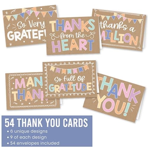 Hadley Designs Bulk Thank You Cards with Envelopes - 54 Kids Thank You Cards For Teachers, Cute Thanks Blank Cards and Envelopes, Fun Appreciation Note Card for Birthday, Baby Shower & Small Business - Thumbnail 3