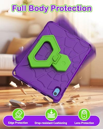 YIHE Shockproof Kids Case for iPad (A16) 11th Generation 11 Inch 2025/ iPad 10th Generation 10.9 inch 2022, Durable Protective Cover with Built-in Screen Protector & Stable Stand, Purple Green - Thumbnail 3