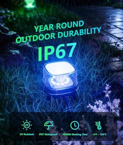 DeckTok Outdoor Ground Lights, 50ft Smart RGBCW LED Pathway Lights Work with Alexa, Google Assistant, 15 Pack IP67 Waterproof Landscape Lighting for Path Yard Lawn Patio Pool Fence and Party Decor - Thumbnail 6