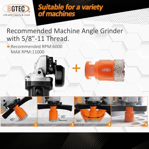 Dry Diamond Core Drill Bits,BGTEC 2pcs 1/4" 6mm Diamond Hole Saw with 5/8-11 Thread for Porcelain Tile,Ceramic Granite Marble Stone Masonry Brick - Thumbnail 6