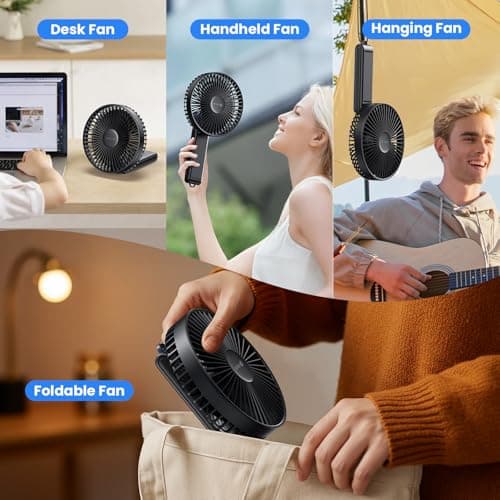 WSKEN Desk Fan Small Quiet - 180° Foldable Portable Fan with Battery Operated, 6 Inch Rechargeable Handheld Fan, 20H Max Cooling Time, 4-Speed, Travel Essential for Outdoor, Office, Gift, Black - Thumbnail 3
