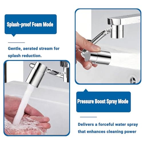 Faucet Extender for Bathroom Sink, Dual Modes Bubble Stream & High Pressure Spray, 1440° Rotation 4 Connector Foldable Design, Fits Most Faucets for Kitchen Bathroom Sink, Splash Proof Water Saving - Thumbnail 3