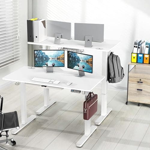 SHW 48-Inch Electric Height Adjustable Standing Desk with Drawer, Memory Preset and Cable Management Tray, White - Thumbnail 2