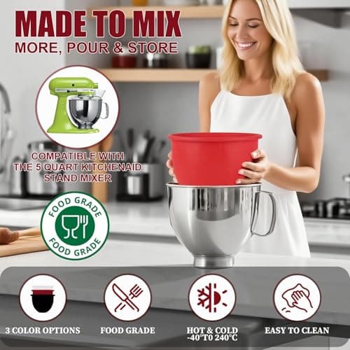 GuanQiao Silicone Bowl Liners for 5 Qt KitchenAid Mixers, 3 Liners with Lids - Thumbnail 5