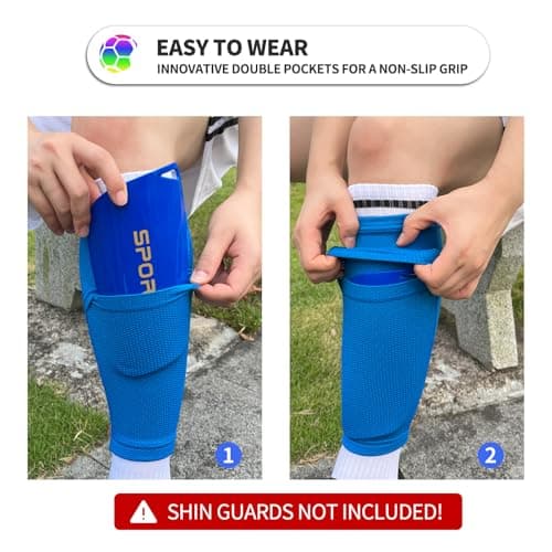 ATHCISE 2 Pairs Kids Youth Soccer Shin Guard Sleeves with Optimized Insert Pocket, Shin Pad Compression Sleeves for 3-15 Years Old Boys Girls Child Teens for Soccer Sport - Thumbnail 2