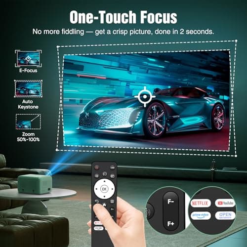 TMY 4K Projector with WiFi Bluetooth, Compatible with Netflix/Prime Video/YouTube, Outdoor Portable Home Theater Movie Projector, Smart Mini Projector for Indoor Outdoor Movies, Gaming and Camping - Thumbnail 6