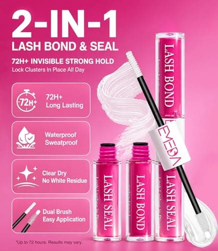 EMEDA Clear Lash Bond and Seal, Lash Cluster Glue for Eyelash Clusters, 72H Waterproof Cluster Glue, No White Residue Bond and Seal for DIY Individual & Clusters Lashes Extensions (6ml+6ml) - Thumbnail 2