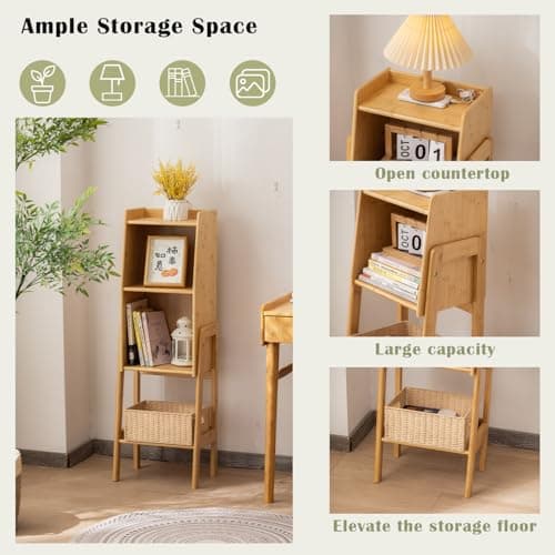 SOBIBO 3 Tier Bamboo Bookcase, Classical Modern Bookshelf, Dispaly Shelves, Bamboo Wood Organizer Book Shelf for Living Room Home Office-Natural, Medium - Thumbnail 4