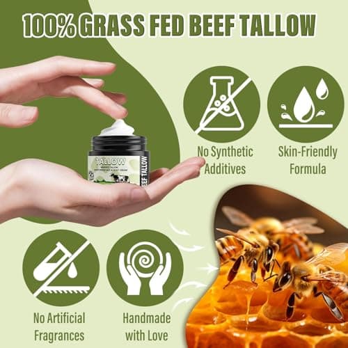 MINIBIRD Beef Tallow for Skin, Whipped Tallow and Honey Balm Cream, 100% Organic Grass-Fed Beef Tallow for Face, Tallow Face Moisturizer Body Lotion with Raw Honey, Unscented - Thumbnail 3