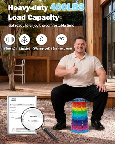 XplrKamp Folding Collapsible Stool Chair, Upgraded Lightweight Portable Seat for Adults, Telescoping Foldable Stools for Camping, Hiking, Fishing, Traveling, Outdoor/Indoor (Rainbow, 1Pack) - Thumbnail 3