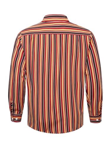 Hardaddy Men's Classic Color Contrast Striped Shirt Long Sleeve Casual Button Down Shirts Blouse Red 01 M - Thumbnail 3
