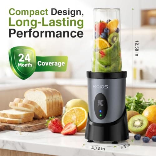 KOIOS Smoothie Blender, 900W Personal Blender for Shakes and Smoothies for Kitchen with 2 Portable Cups 22oz, Single Serve Smoothies Maker Mixer for Juices, Nutritious Recipe, Grey Blue - Thumbnail 5