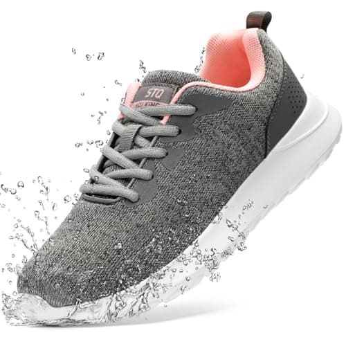 STQ Walking Shoes Womens Tennis Shoes Lace Up Sneakers with Arch Support for Gym Workout Jogging Medium Grey Pink US 8.5