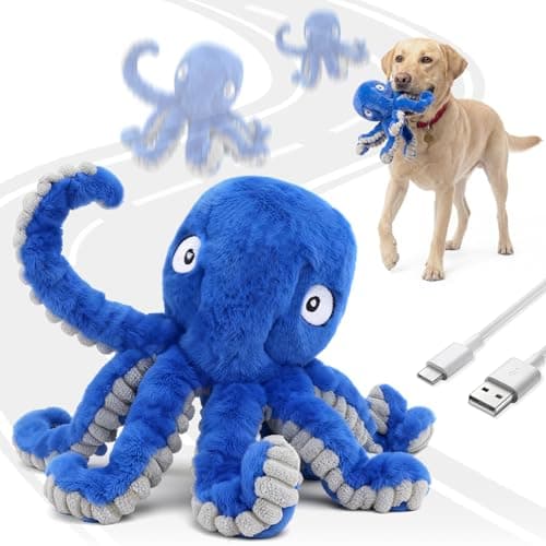 VOXGET Interactive Dog Octopus Toy, Upgrade Automatic 1.5H Jumping Ball with Motion Activation for Small Large Dogs, 2 in 1 Rechargeable Move & Tug Plush Toy Pets Keep Busy, No Music (Blue Crinkle) - Image 1