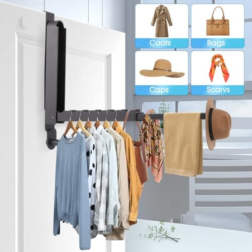 Over The Door Drying Rack, 1 Pack Foldable Over The Door Hooks Hanger for Laundry Clothes Heavy Duty Door Organizer Rack Coat Towels Hanging Storage for Bedroom Bathroom Kitchen - Thumbnail 4