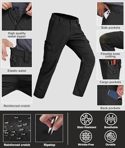 Zoofly Hiking Pants for Men Lightweight Ripstop Mens Cargo Work Pants Water Resistant Pantalones Hombre with Pockets Black 36W*30L - Thumbnail 5