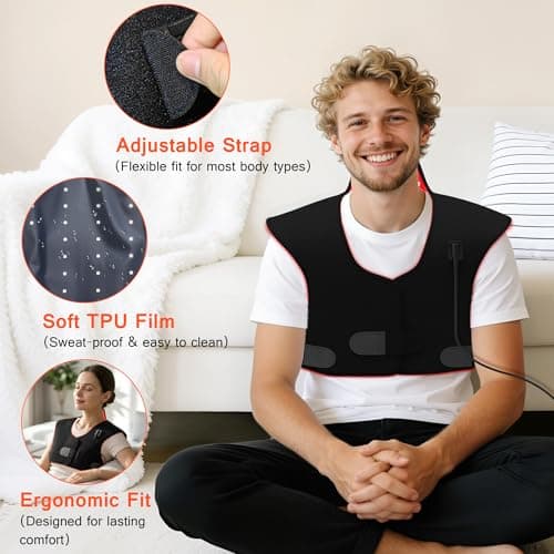 SUHZF Red Light Therapy for Neck and Shoulders, 165 LEDs Infrared Light Therapy Wrap for Home/Office, 5 Levels & 9 Timer Infrared Heating Pad for Neck, Shoulder, Chest, Upper Back - Thumbnail 6