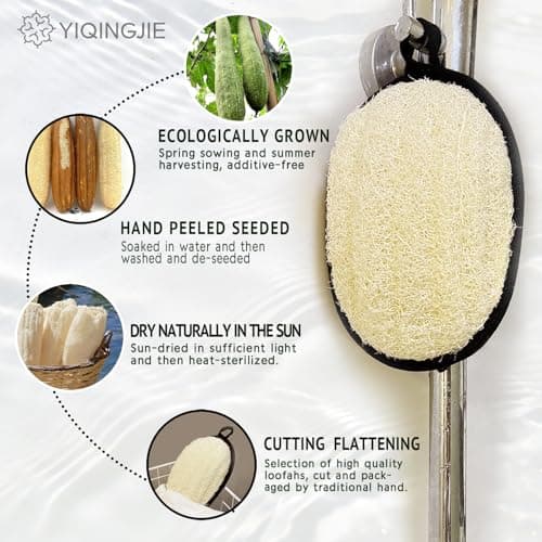 YIQINGJIE Natural Shower Loofah Sponge Exfoliating Body Scrubber，Natural Organic Beauty Exfoliating Loofah for Men and Women, Suitable for Cleansing Face Scrubber and Body Bath,Large Black(2 Pack) - Thumbnail 5