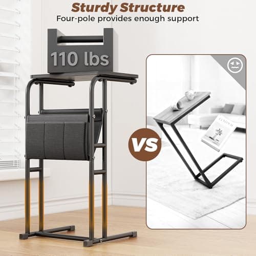 Olldide C-Shaped End Table with Storage Bag, Side Table for Living Room Bedroom, Slide Under Couch Sofa TV Trays Desk, Small Narrow Space Applicable, Black - Thumbnail 3