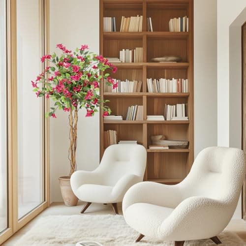 GarveeHome 5 ft Artificial Bougainvillea Tree, Tall Potted Artificial Plants Indoor, Faux Tree with Wood Trunk and Pink Flowers for Outdoor - Thumbnail 2