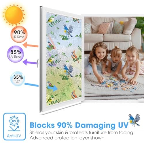 Borskyn Frosted Glass Window Film, Semi-Transparent Decorative Film for Home Privacy, UV Blocking Static Cling No Glue Needed, Includes Squeegee for Easy Install, 23.6" W x 78.7" H - Thumbnail 4