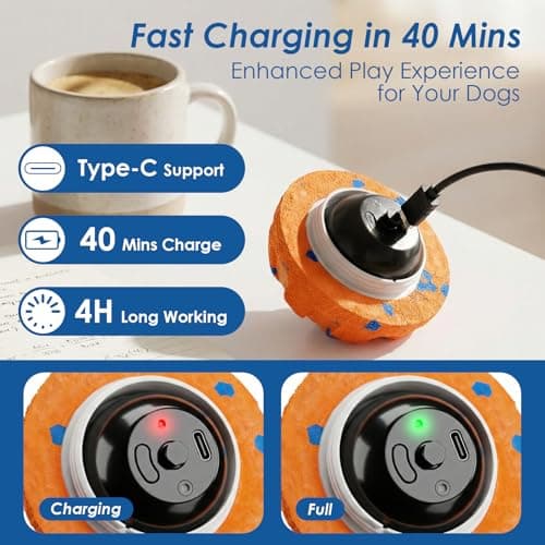 Interactive Dog Ball Toy for Medium Large Dogs, Durable E-TPU Bouncing Ball with Rechargeable Battery, Waterproof for Outdoor Play, Keeps Dogs Engaged (Orange) - Thumbnail 5