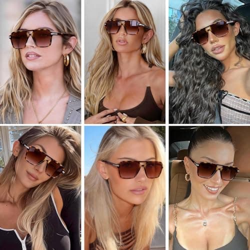 AOJINOJO Retro Aviator Sunglasses for Women Men Classic 70s 90s Vintage Trendy Square Aviators(Black/Grey+Tortoise/Gradient Brown) - Thumbnail 2