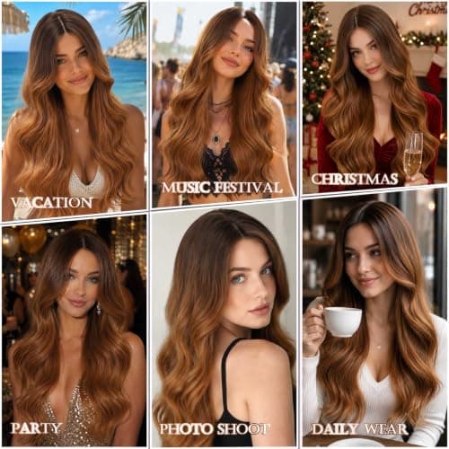 Barbique Brown Ombre Lace Front Wig 24 Inch Long Body Wave Synthetic Wig - Thumbnail 6