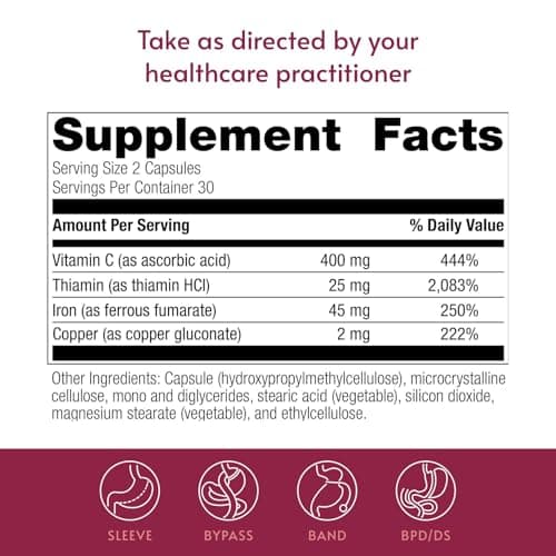 Bariatric Advantage Iron 45 mg with Vitamin C, Thiamin & Copper - Increased Absorption and Utilization - Easily Digestible for Bariatric Patients - 60 Count - Thumbnail 4