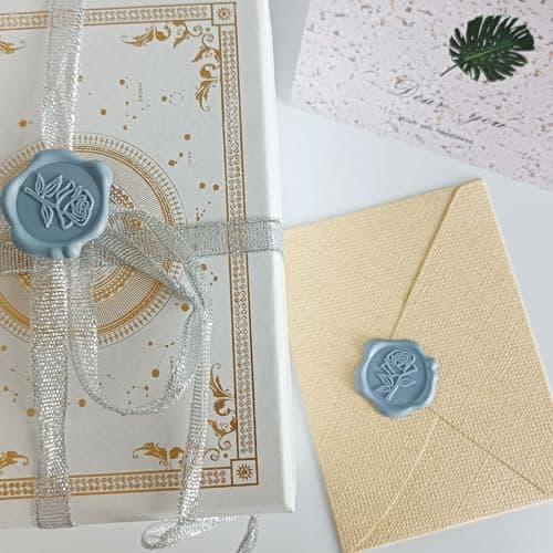 Pilloze 50 Pcs Adhesive Blue Rose Wax Seal Stickers, Blue Rose Seal for Envelope, Wedding Invitation Stickers for Envelope, Invitation, Scrapbook - Thumbnail 5