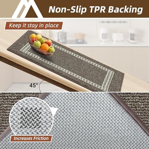 COSY HOMEER Kitchen Rugs Non-Slip 20x30/20x48 Inch Thick Polypropylene Standing Mat for Home Machine Washable, Brown - Thumbnail 3