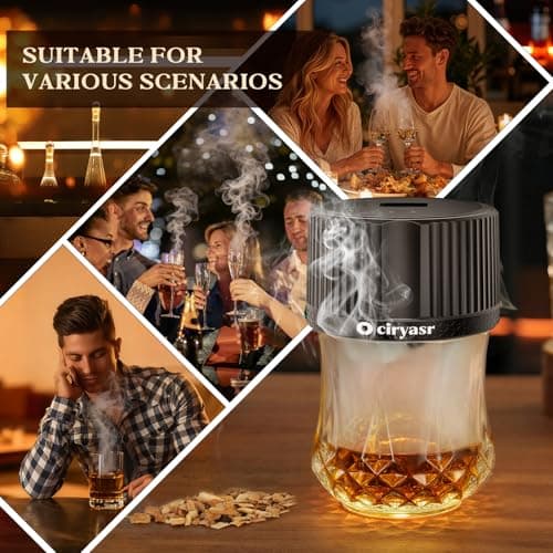 Electric Whiskey Smoker Gift Kit with 2 Glasses & Reusable Ice Cubes, Rechargeable Cocktail Smoker Kit with 6 Wood Chips, Old Fashioned Whiskey Accessories, Bourbon Gifts for Men, Dad, Husband - Thumbnail 5