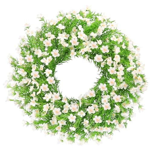 ZHWOSEE Summer Wreaths for Front Door 24 Inch Artificial Forsythia Wreaths with Colorful Silk Flowers for Home Farmhouse Indoor Outdoor Wall Décor-White - Image 1