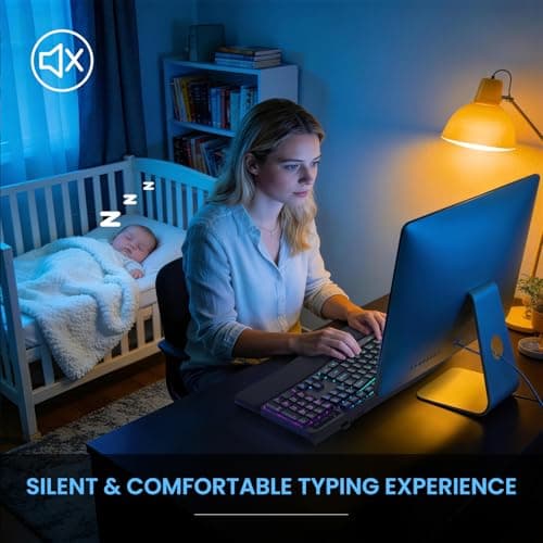 COLIKES Wireless Ergonomic Keyboard, Backlit Keyboard Silent with 15 RGB Lighting Effects, Leather Wrist Rest, 2500mAh Rechargeable, Multimedia Keys, Wave Keyboard for PC Computer Laptop Windows Mac - Thumbnail 5
