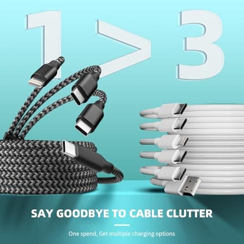 MPATIBY USB C Multi Charging Cable [1Pack 5FT], 3 in 1 Charging Cable Nylon Braided USB-C Multiple Charger Cord with 1 IP Port and 2 Type C Adapter Port for iPhone 17/16 Series/Cell Phones and More - Thumbnail 3