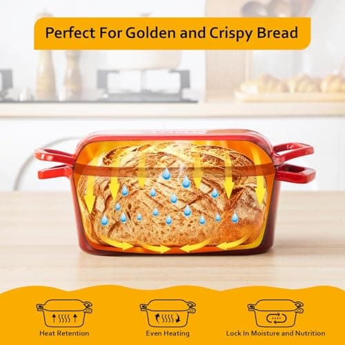 Velaze 3.6QT Dutch Oven for Bread Baking,Oval Cast Iron Enameled Bread Oven Pan with Lid and Offset Handles,Oven Safe to 500°F for Homemade Sourdough Bread(Red) - Thumbnail 3