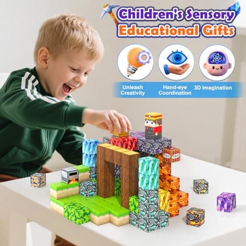 Gooidea Magnetic Blocks -150 Magnetic Building Blocks STEM Toy, Stacking Mine Magnet World Craft Cubes for Kids, Game Gift for Boys Girls Age 3-5 5-7 4-8 8-12 - Thumbnail 3