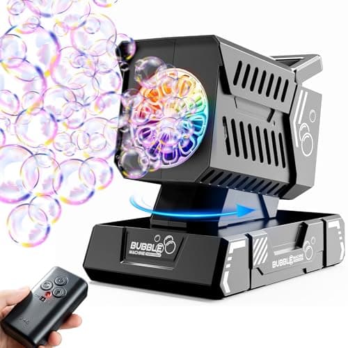 SHCKE Rotating Bubble Machine Remote Control,Automatic Rotation & 11 RGB Lights, 1800mAh Rechargeable Battery, USB-C Charge,Big Bubbles for Kids,Weddings, Birthday Parties, Outdoor Activities