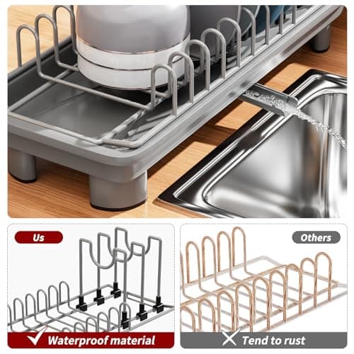 SanDream Small Dish Drying Rack with Removable Utensil Holder & Anti-Scratch Base - Stainless Steel Dish Rack, Dish Drying Rack with Drainage & Space Saving Design for Kitchen Counter, Gray - Thumbnail 5