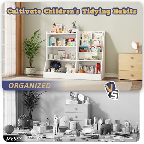IKALIFE 39" Large Kids Wooden Bookshelf and Toy Storage Organizer, Baby Bookcase with Sling Book Rack, Children Toddler Wooden Book Shelf for Kids Rooms, Playroom, Classroom, Nursery, School (White) - Thumbnail 5